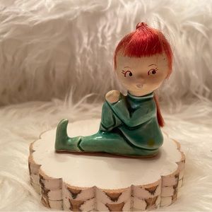 Rare Vintage Ries Pixie Elf Girl Red Hair Green Outfit Hand Painted in Japan